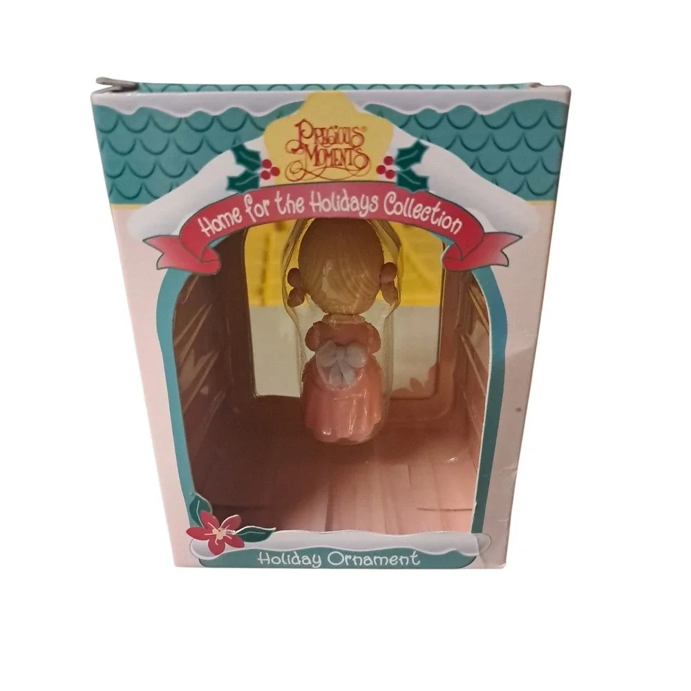 VTG 1995 Precious Moments Christmas Ornament Girl Green Stocking 182370 Boxed